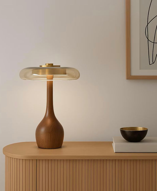 Serane – Wooden and Glass LED Lamp of Warm Clarity