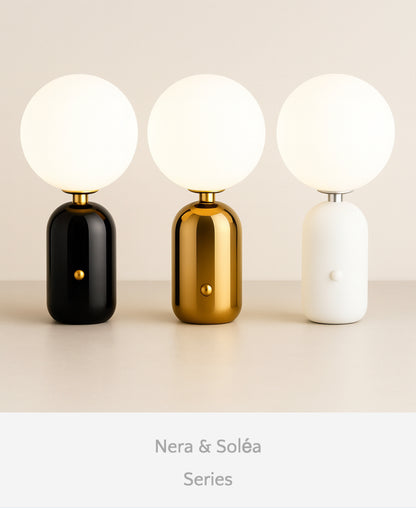 Nera & Soléa – Sculptural Table Lamps Balancing Light and Shadow
