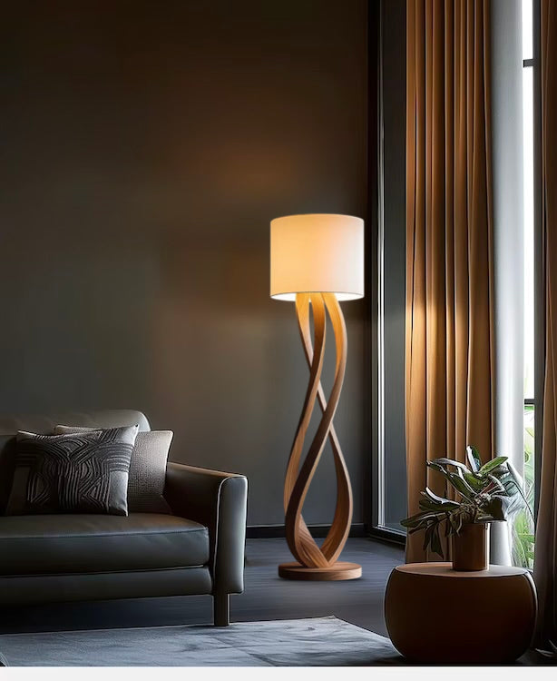 Elyra – Wooden Floor Lamp with Sculptural Flow
