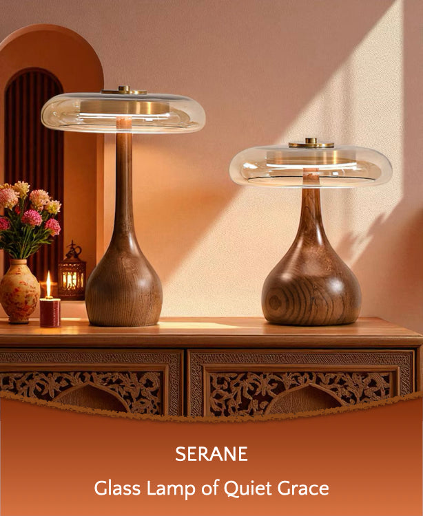 Serane – Wooden and Glass LED Lamp of Warm Clarity
