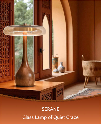 Serane – Wooden and Glass LED Lamp of Warm Clarity